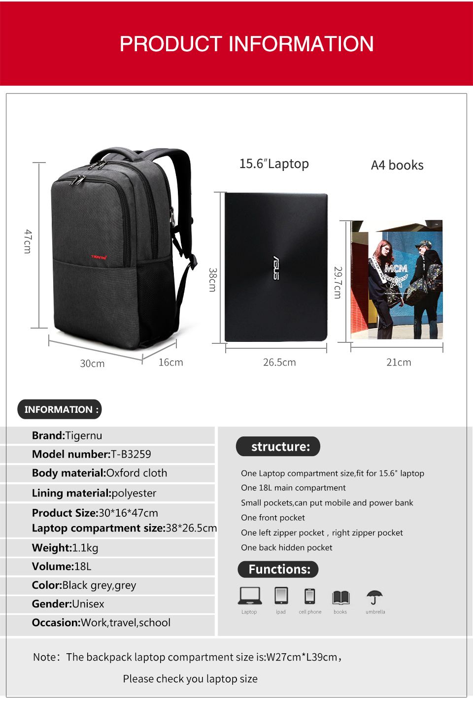 Men's Anti Theft Splashproof Laptop Backpack